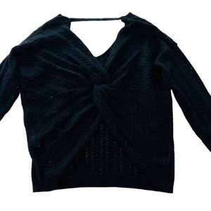 -Jodifl Cable Knit V-neck Twisted Knot Sweater